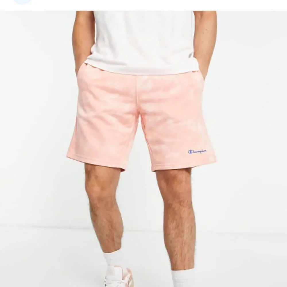 Champions men's pink/orange french terry elastic/drawstring waist shorts size me